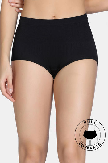 Buy Zivame High Rise Full Coverage Tummy Tucker Hipster Panty - Black Beauty